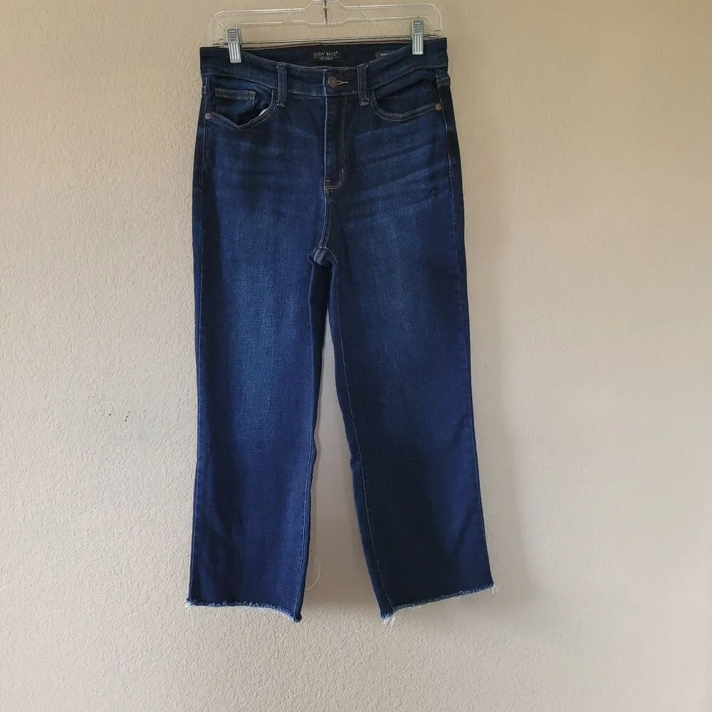 Judy Blue High Waist Wide Leg Denim Jeans Size 7 28 Dark Wash Pockets Stretch